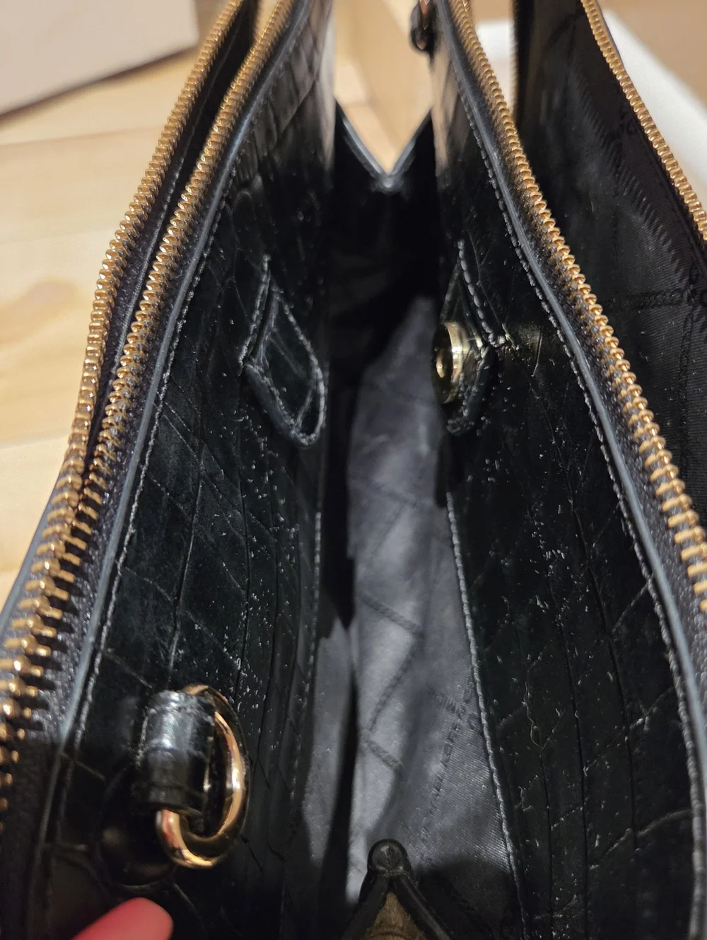 Michael Kors Black Croc-Embossed Leather Satchel with Gold Hardware